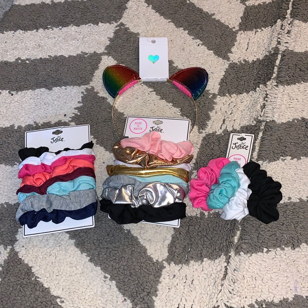Lot of Justice scrunchies and headband for girls